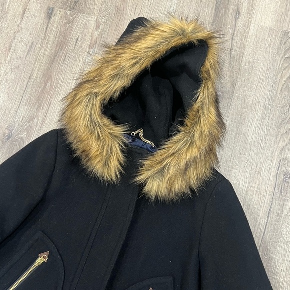 J Crew Size 8P Black Italian Stadium Cloth Nello Gori Fur Wool Cocoon Jacket - Picture 5 of 10